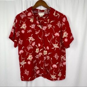 vintage floral lightweight button up blouse